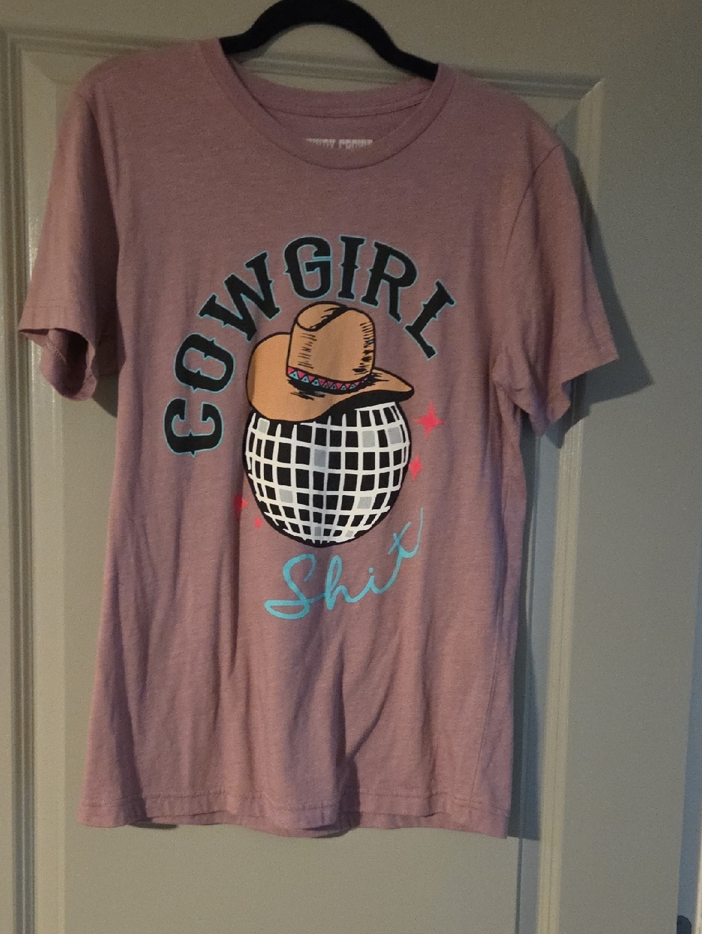 Women's Pink 'Cowgirl' Graphic Tee with Cowboy Hat Design